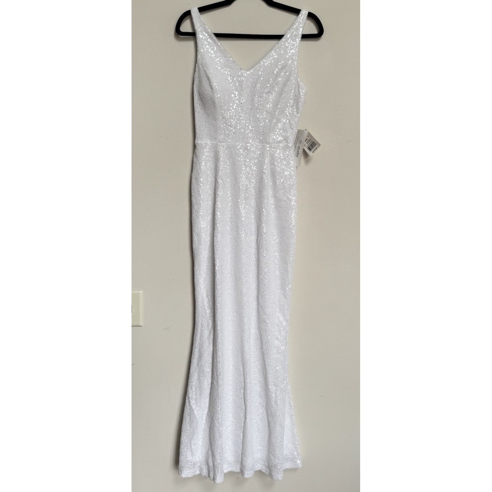 David Bridal DB STUDIO Allover‎ Sequin V-Neck Fitted Sheath Wedding Dress Gown 4 - Picture 5 of 16
